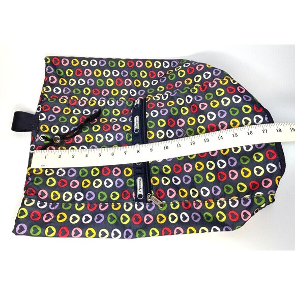 LeSportSac Sling Bucket Crossbody Bag Drawstring Top Reversible Hearts Navy EUC - Picture 8 of 16